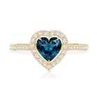Heart Shaped London Blue Topaz Engagement Ring with Diamond Halo AAA - Rosec Jewels