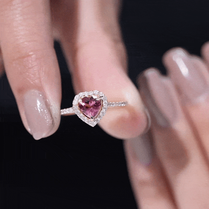 1.50 CT Heart Shape Pink Tourmaline Engagement Ring with Diamond Accent Pink Tourmaline - ( AAA ) - Quality - Rosec Jewels