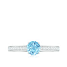 Certified Real Aquamarine Solitaire Ring with Diamond Side Stones AAA - Rosec Jewels