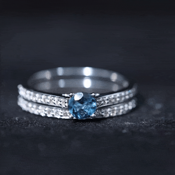 London Blue Topaz and Diamond Wedding Ring Set London Blue Topaz - ( AAA ) - Quality - Rosec Jewels