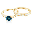 5mm London Blue Topaz Classic Engagement Ring with Diamond Wedding band AAA - Rosec Jewels