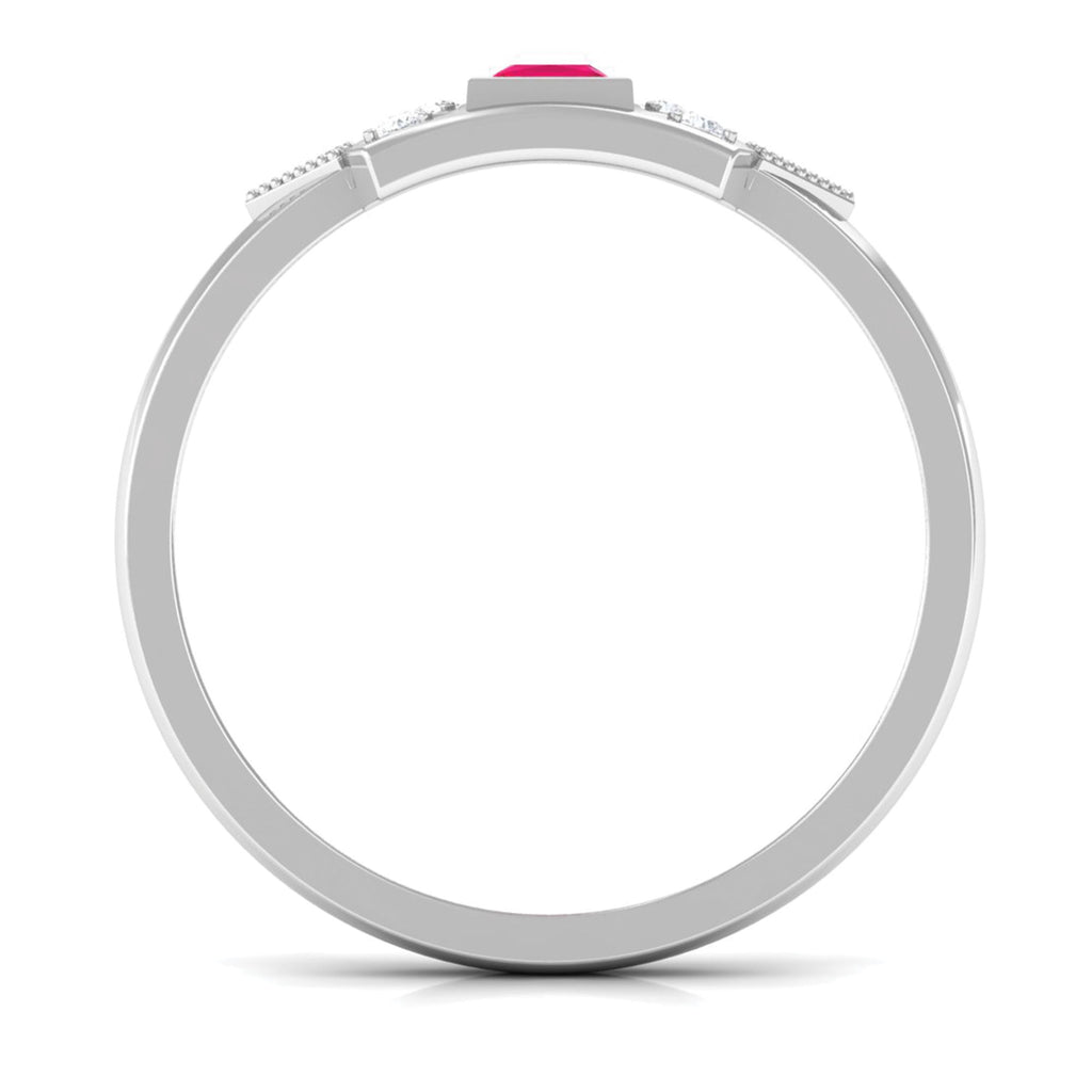 Bezel Set Ruby Anniversary Band with Diamond Ruby - ( AAA ) - Quality - Rosec Jewels