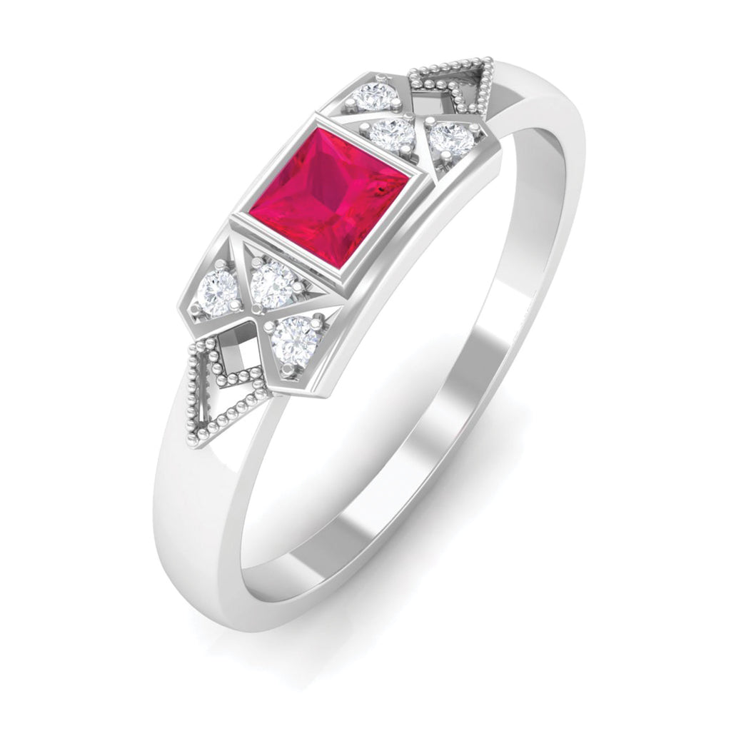 Bezel Set Ruby Anniversary Band with Diamond Ruby - ( AAA ) - Quality - Rosec Jewels