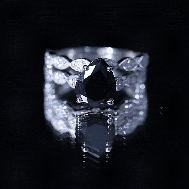 Certified 4.8 Carat Lab Grown Black Diamond Engagement Ring with Wedding Band AAAA ( Synthetic ) - Rosec Jewels