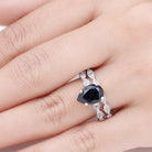 Lab Grown Black Diamond Teardrop Engagement Ring with Moissanite Wedding Band Lab Created Black Diamond - ( AAAA ) - Quality - Rosec Jewels