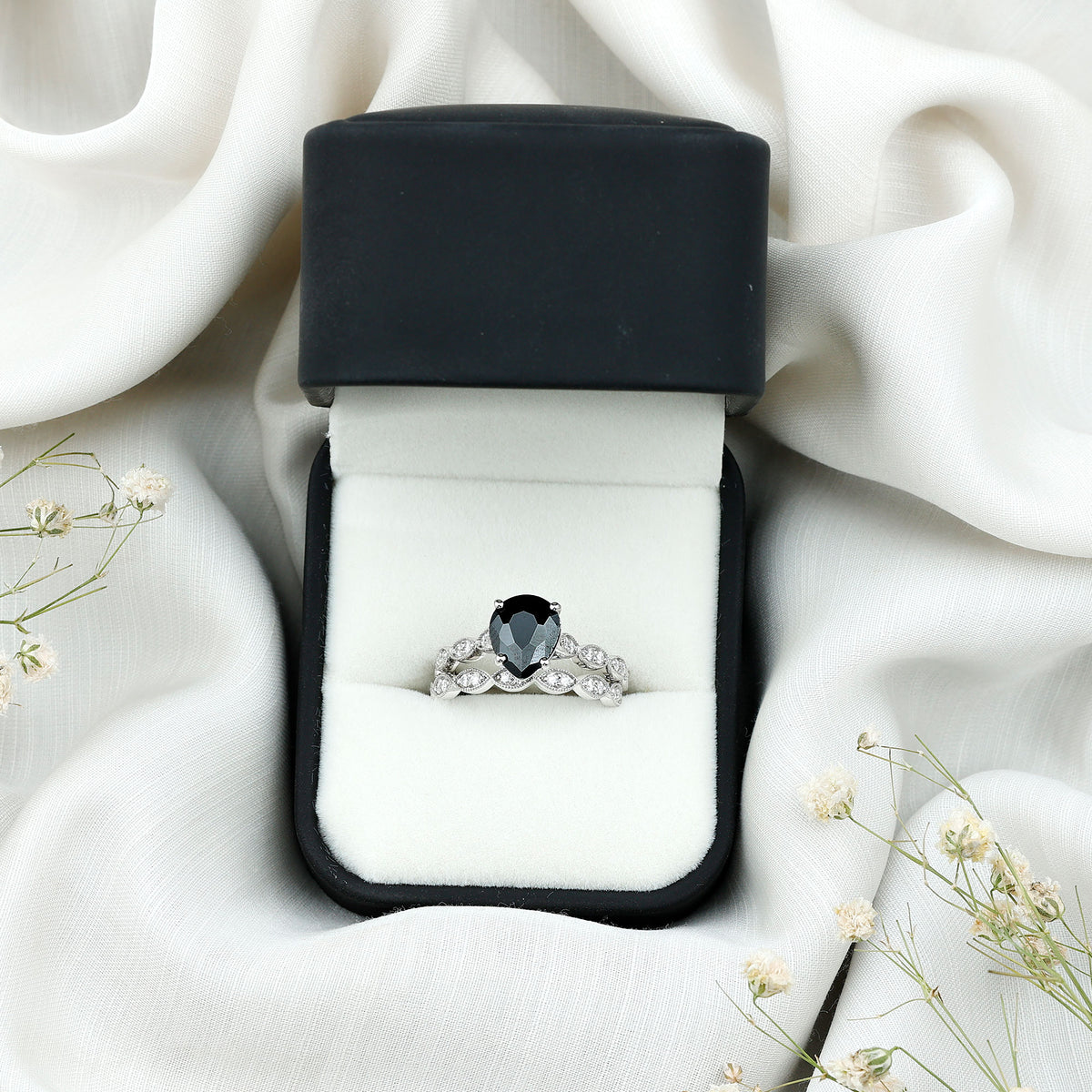 Certified 4.8 Carat Lab Grown Black Diamond Engagement Ring with Wedding Band AAAA ( Synthetic ) - Rosec Jewels