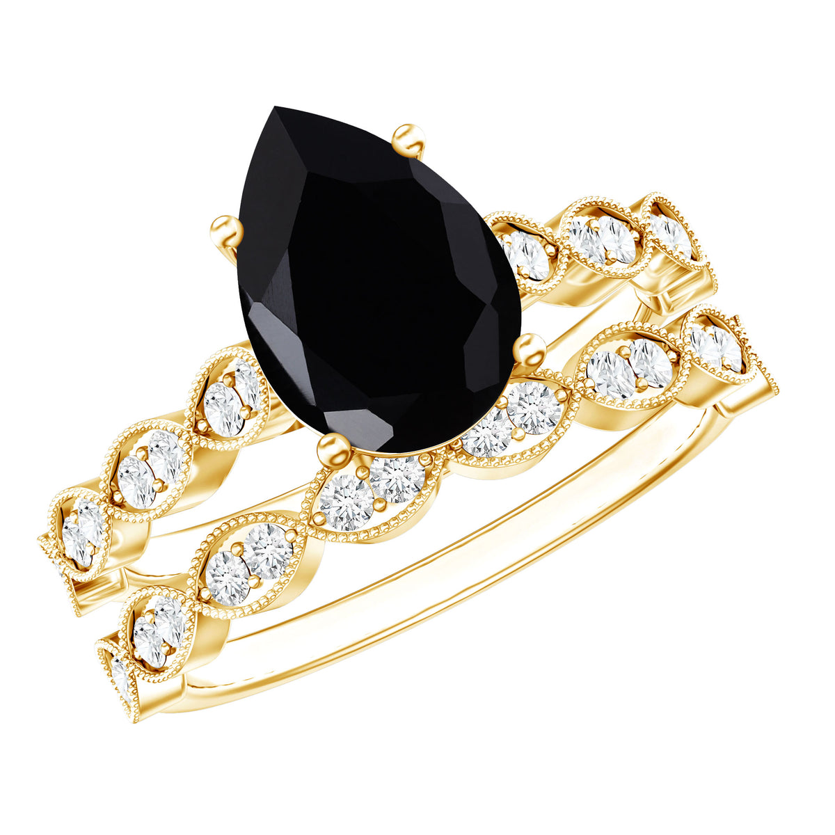 Certified 4.8 Carat Lab Grown Black Diamond Engagement Ring with Wedding Band AAAA ( Synthetic ) - Rosec Jewels