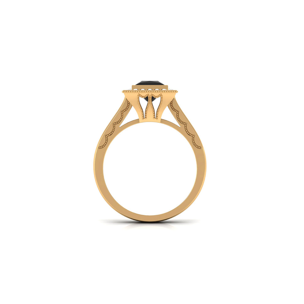1 CT Princess Cut Created Black Diamond Solitaire Ring with Halo Diamond Lab Created Black Diamond - ( AAAA ) - Quality - Rosec Jewels