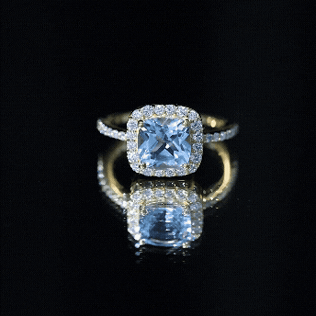 2 Carat Cushion Cut Sky Blue Topaz and Diamond Engagement Ring AAA 14K Yellow Gold Plated Silver - Rosec Jewels