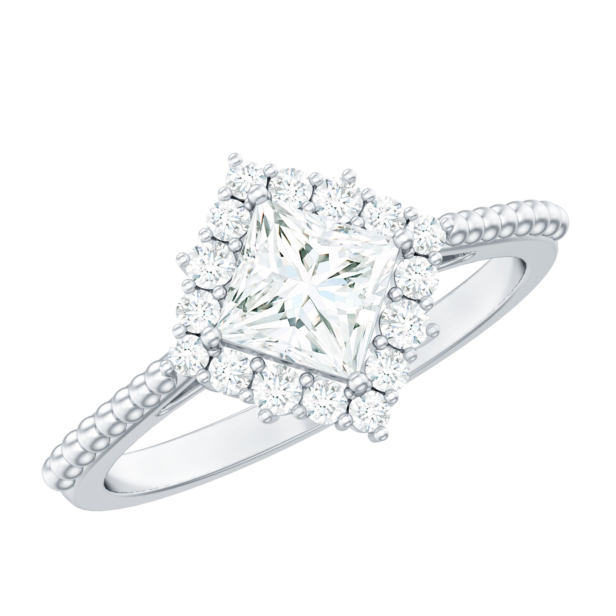 5 mm Princess Cut Moissanite Vintage Inspired Ring D-VS1 - Rosec Jewels