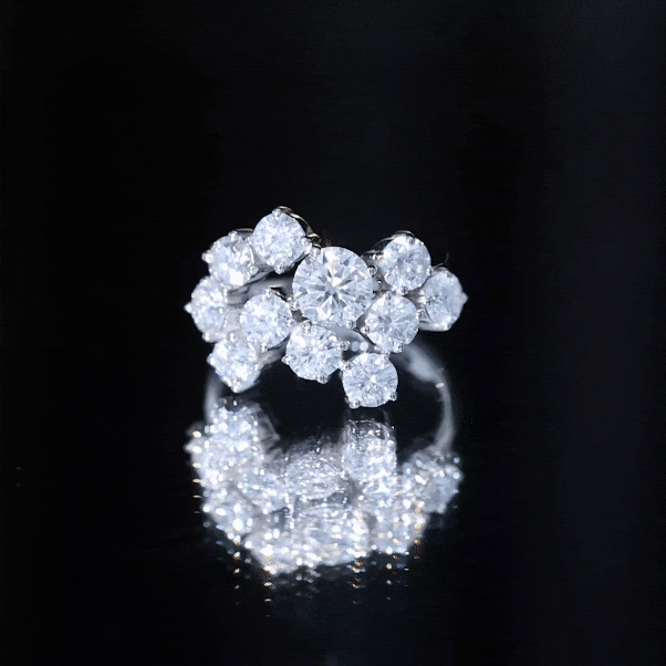 Certified 4 Carat Moissanite Cluster Statement Ring in Silver D-VS1 92.5 Sterling Silver - Rosec Jewels