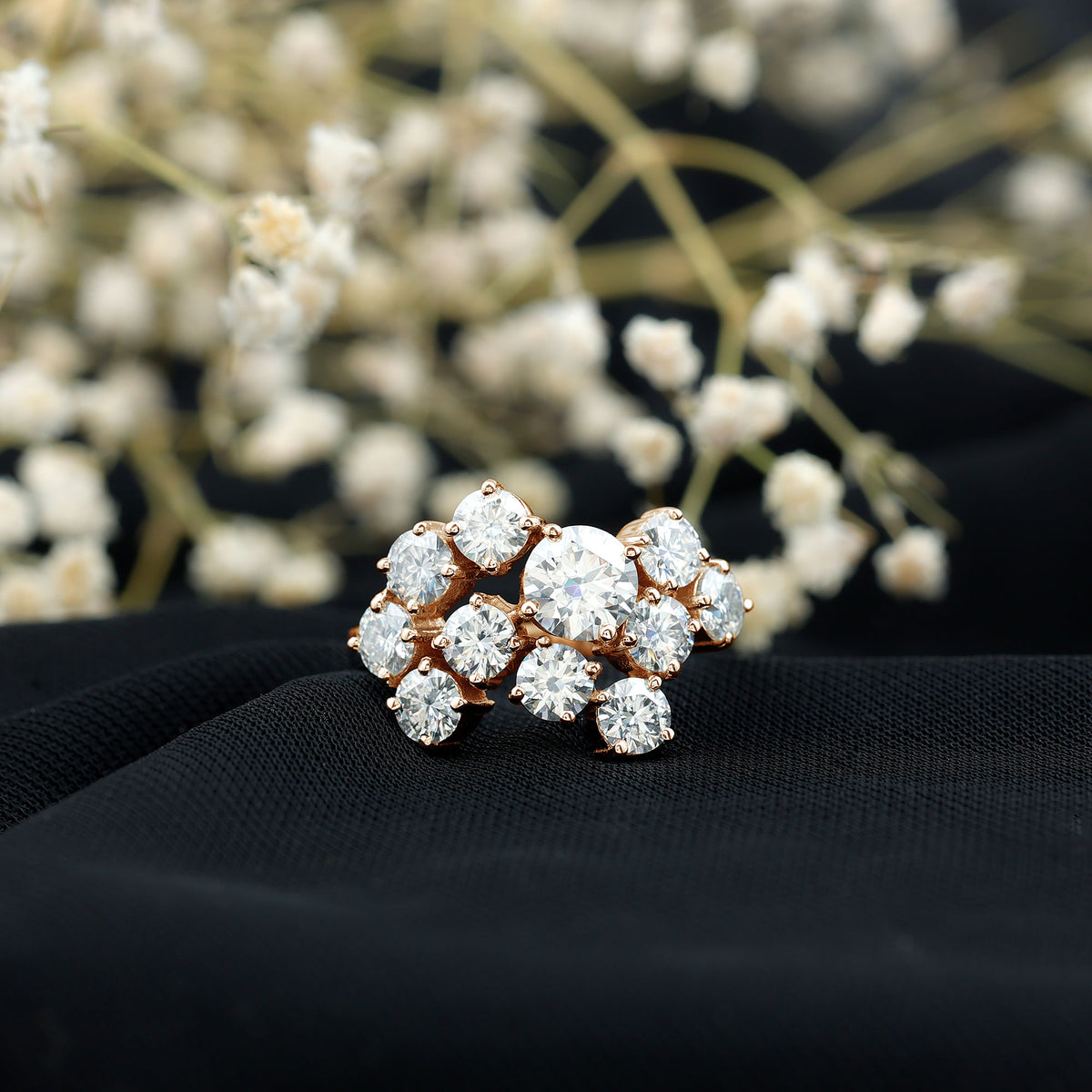 Certified Round Moissanite Cluster Engagement Ring for Women D-VS1 - Rosec Jewels