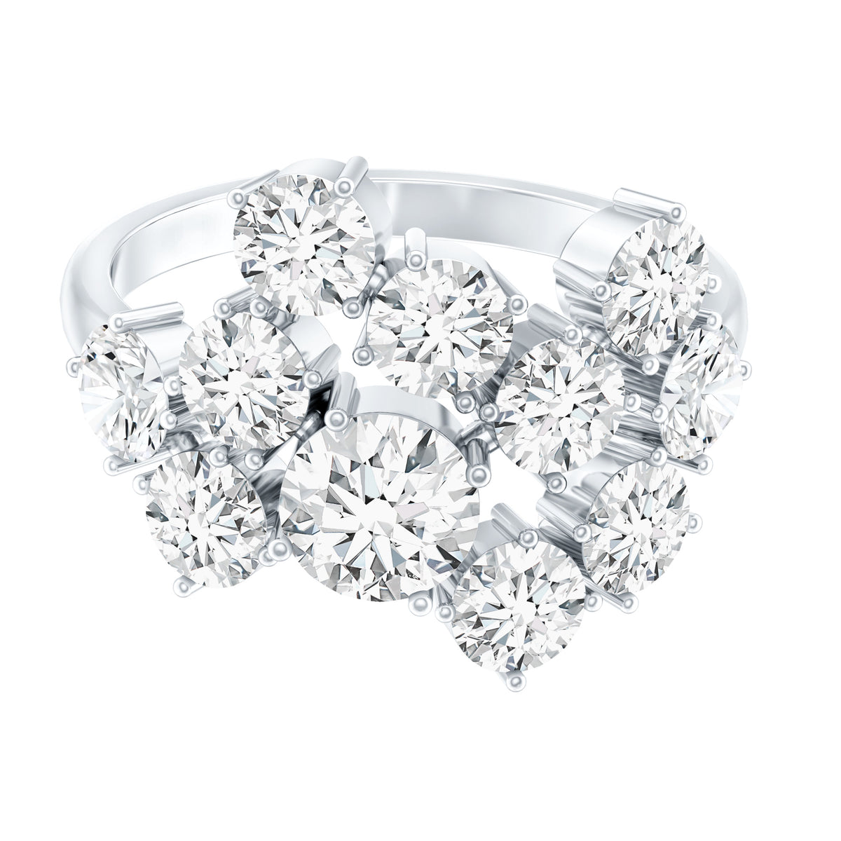 Certified 4 Carat Moissanite Cluster Statement Ring in Silver D-VS1 92.5 Sterling Silver - Rosec Jewels