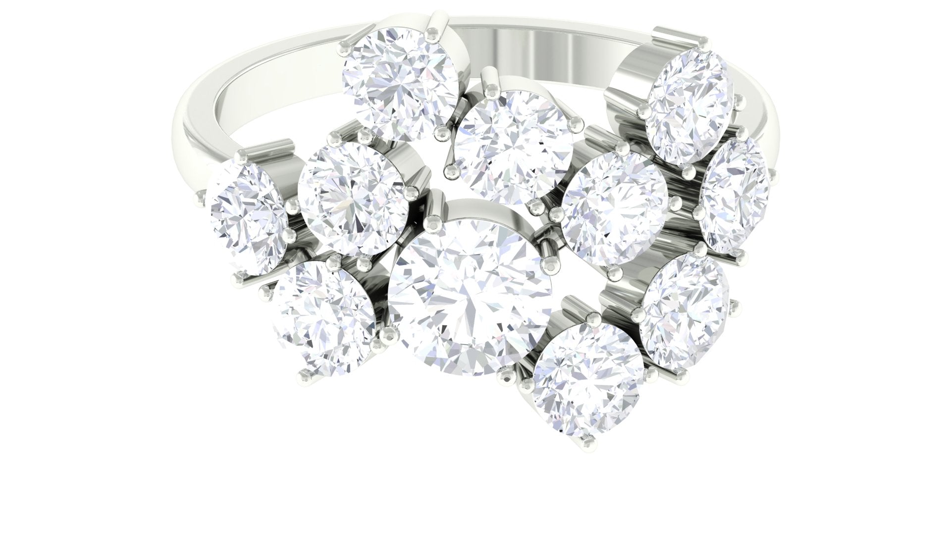 Round Moissanite Cluster Statement Cocktail Ring With Silver - Rosec Jewels