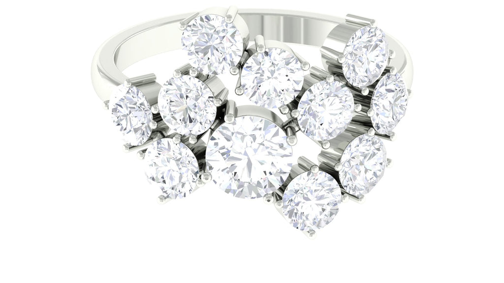 Round Moissanite Cluster Statement Cocktail Ring With Silver Moissanite - ( D-VS1 ) - Color and Clarity 92.5 Sterling Silver 5 - Rosec Jewels