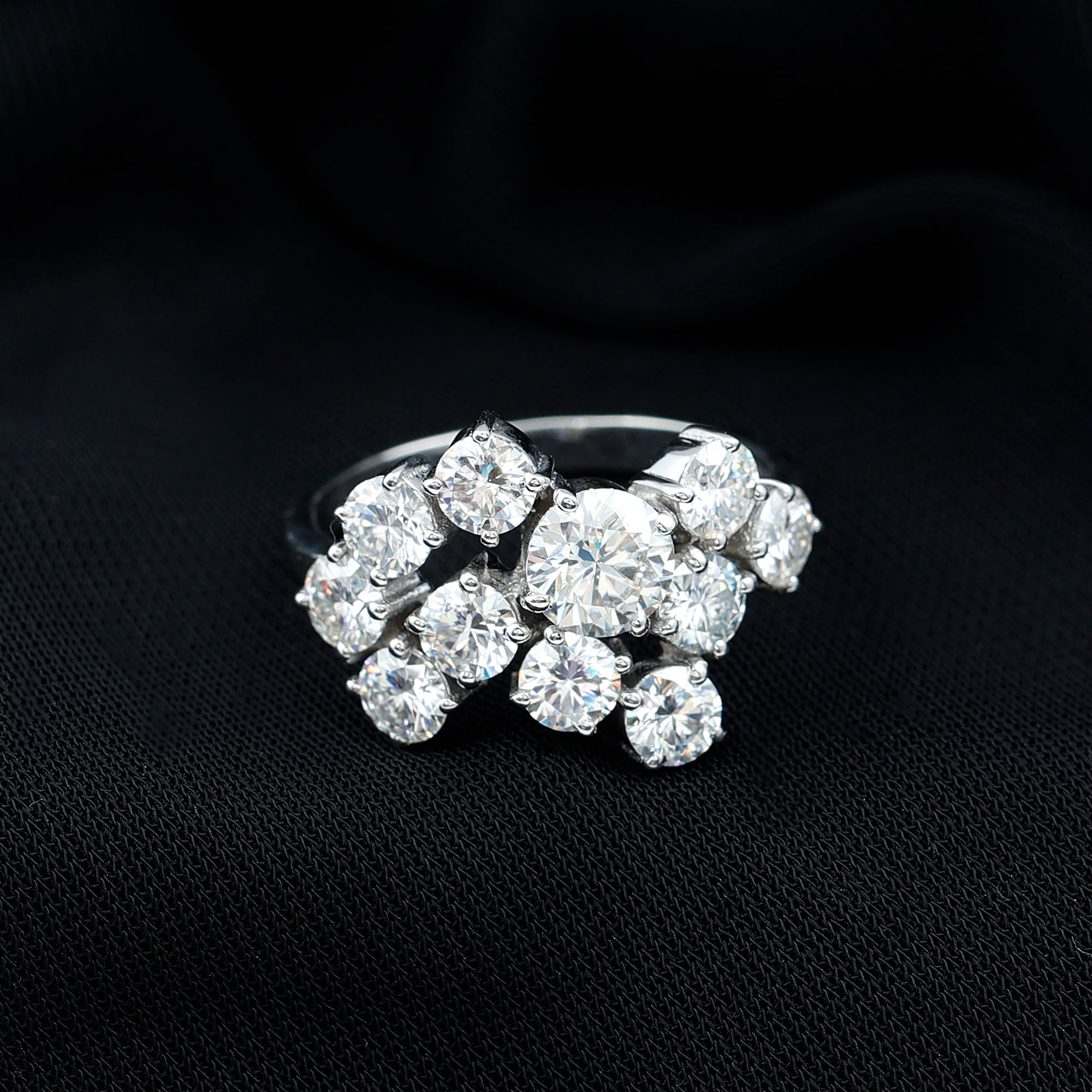 Certified Moissanite Cluster Statement Ring in Silver D-VS1 92.5 Sterling Silver - Rosec Jewels