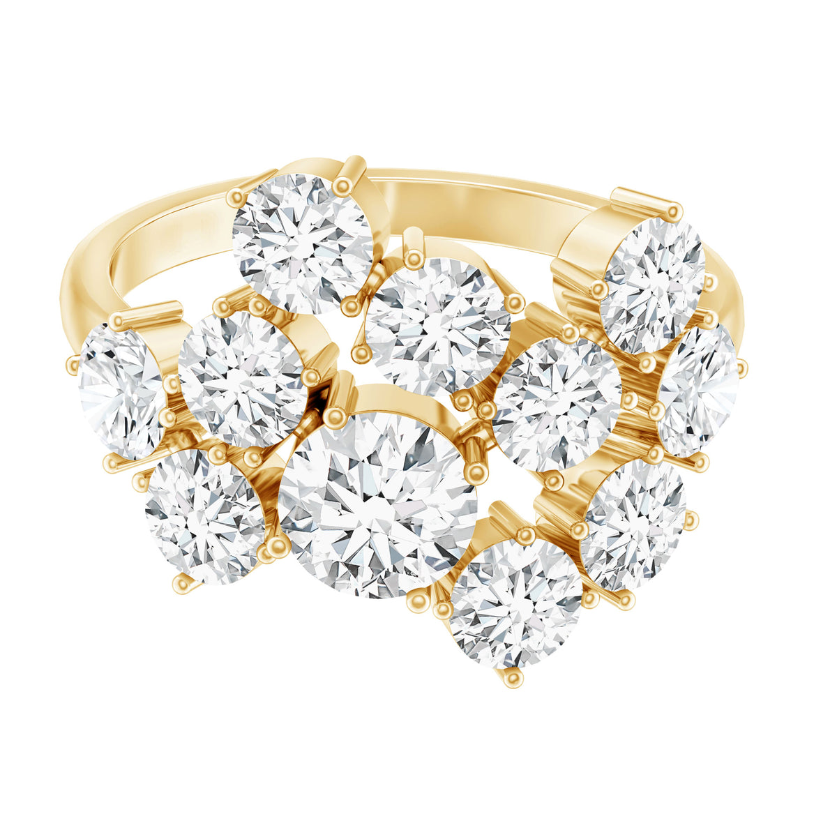 Certified 4 Carat Moissanite Cluster Statement Ring in Silver D-VS1 14K Yellow Gold Plated Silver - Rosec Jewels