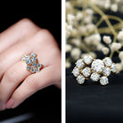 Certified Moissanite Cluster Statement Ring in Silver D-VS1 14K Yellow Gold Plated Silver - Rosec Jewels