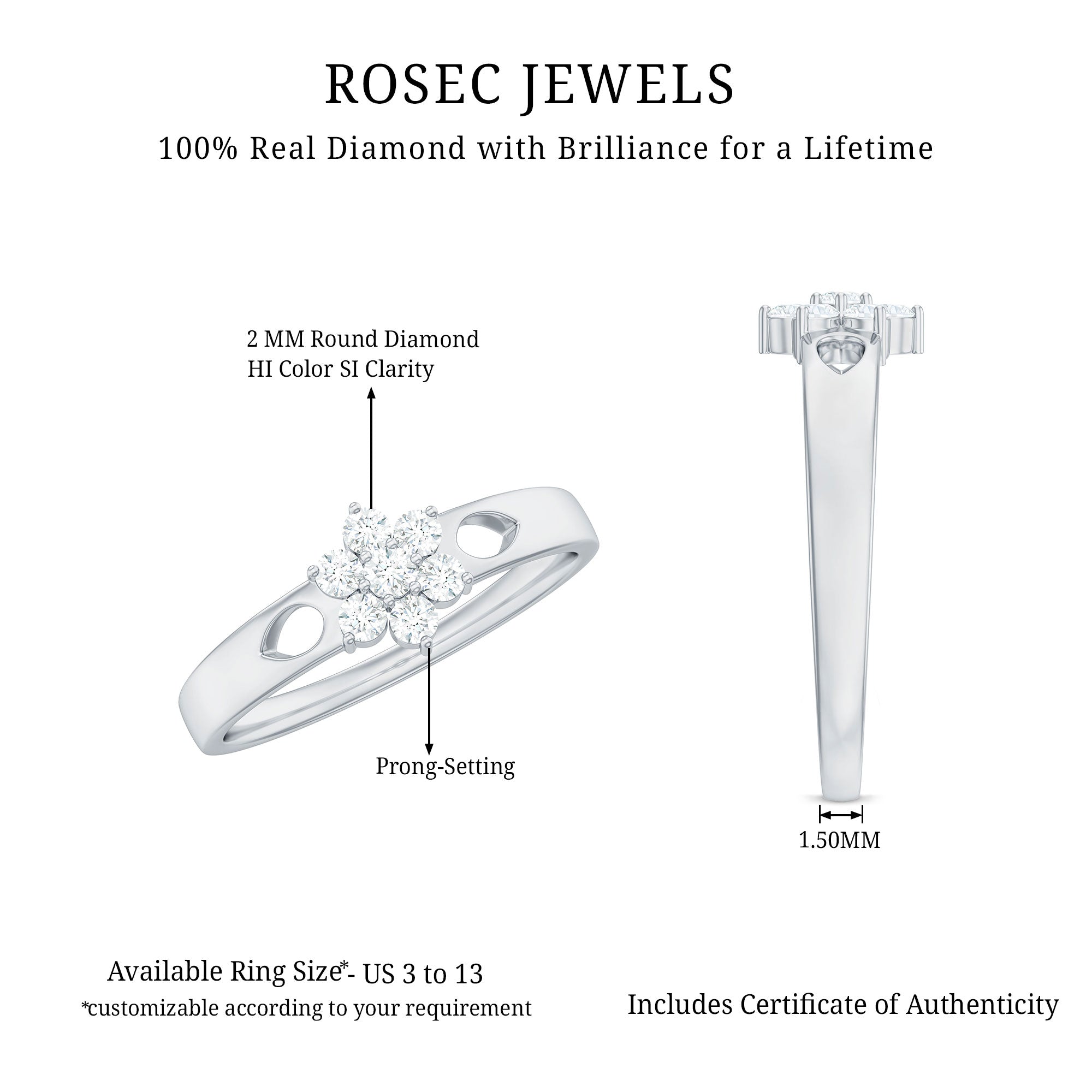 Rosec Jewels-Nature Inspired Diamond Flower Promise Ring for Proposal