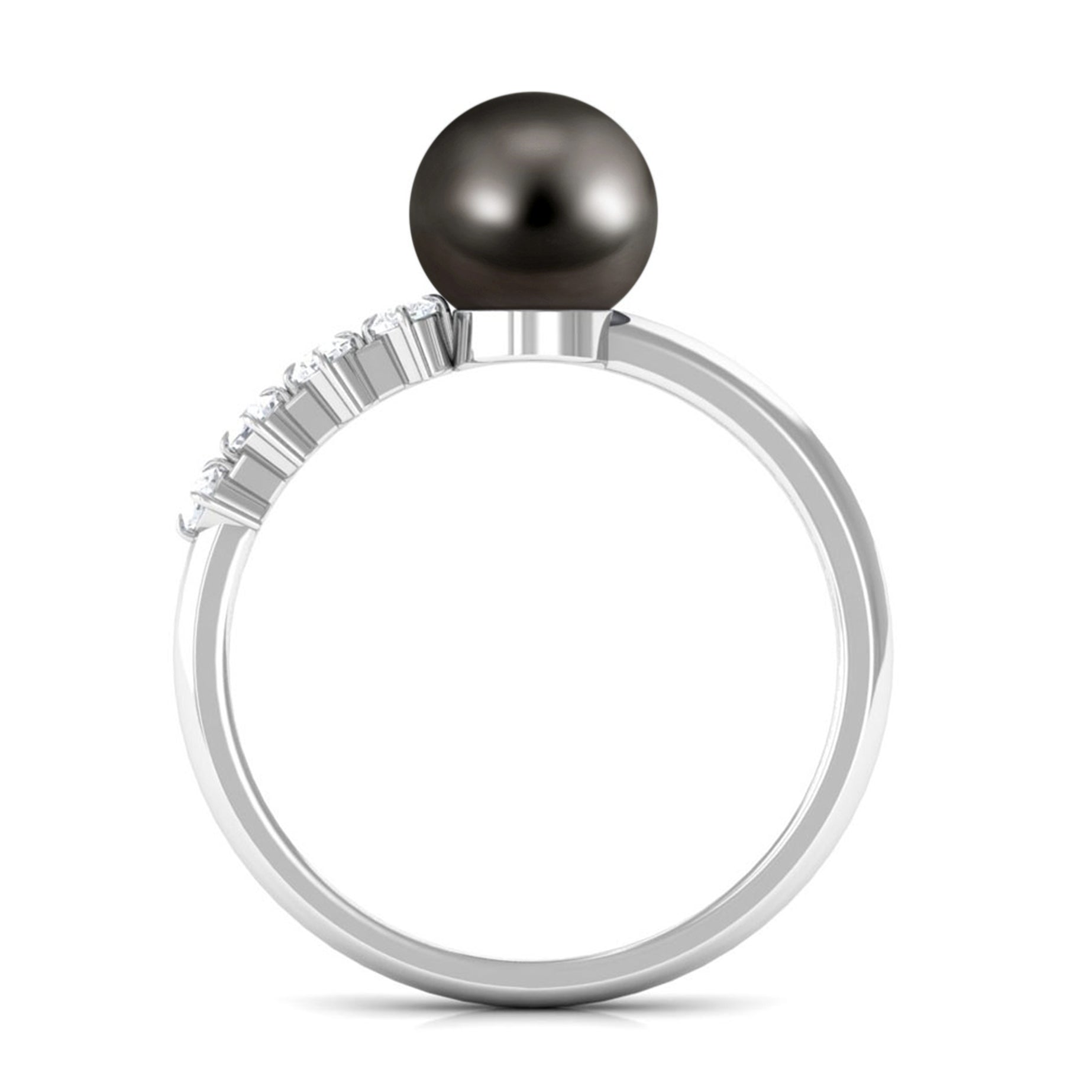Designer Tahitian Pearl Solitaire Engagement Ring with Diamond AAA - Rosec Jewels