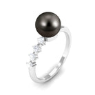 Designer Tahitian Pearl Solitaire Engagement Ring with Diamond AAA - Rosec Jewels