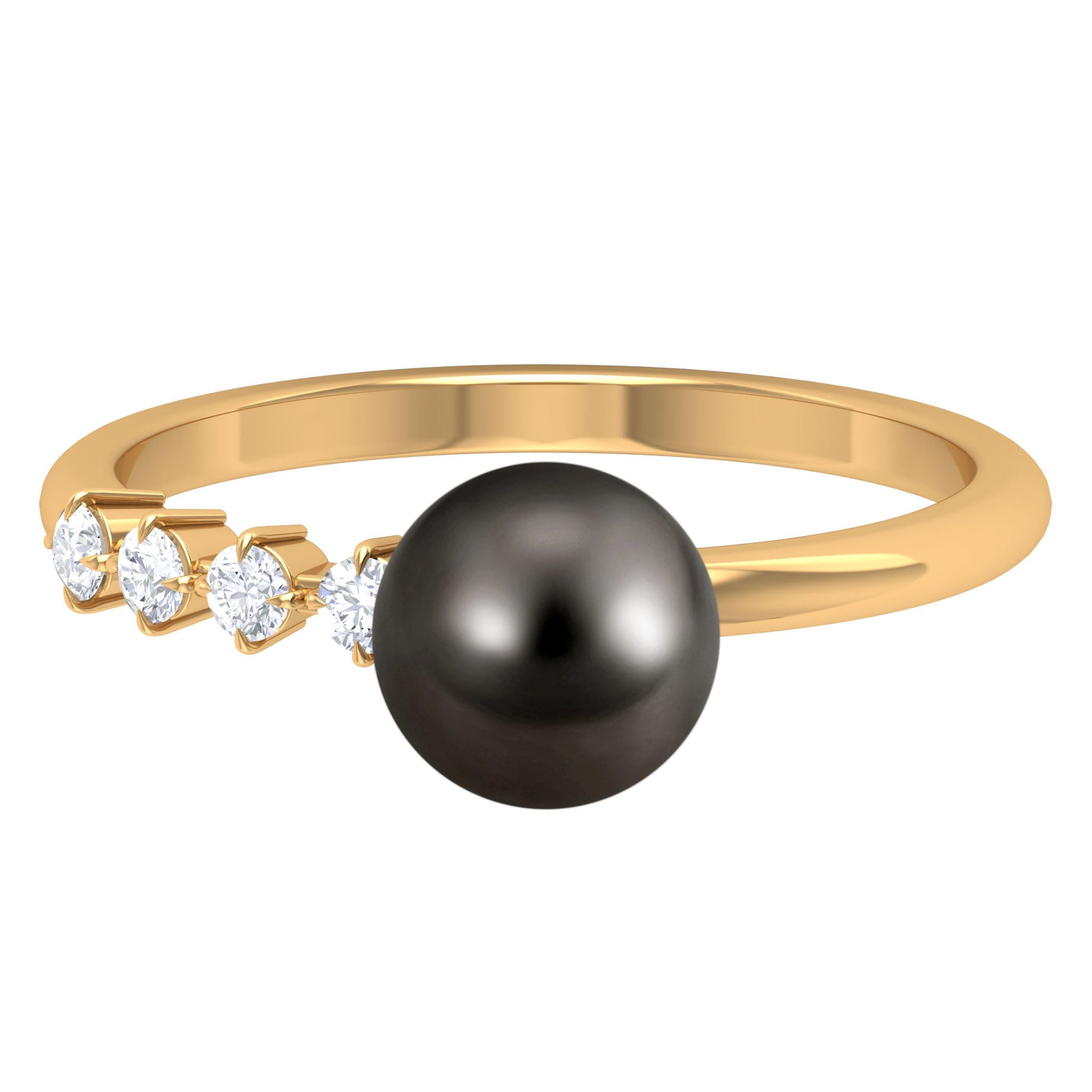 Designer Tahitian Pearl Solitaire Engagement Ring with Diamond AAA - Rosec Jewels