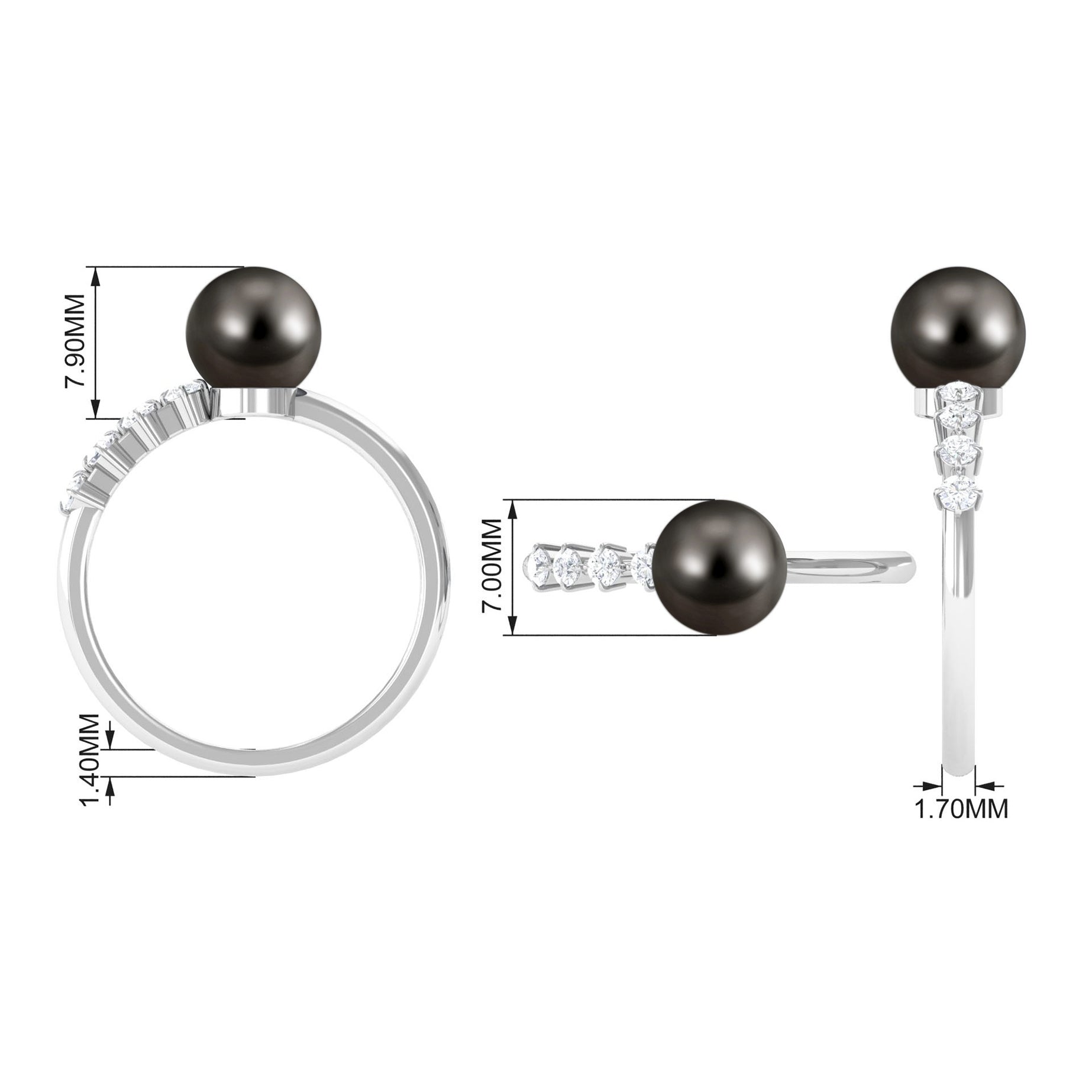Designer Tahitian Pearl Solitaire Engagement Ring with Diamond AAA - Rosec Jewels