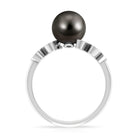 Tahitian Black Pearl and Diamond Leaf Minimal Engagement Ring AAA - Rosec Jewels