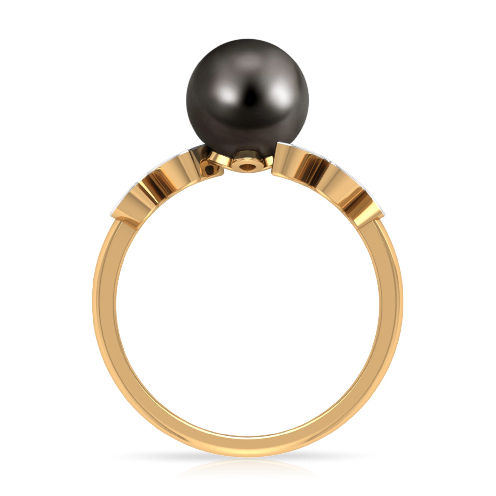 Tahitian Black Pearl and Diamond Leaf Minimal Engagement Ring AAA - Rosec Jewels