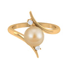 Golden South Sea Pearl Bypass Engagement Ring with Diamond South Sea Pearl - ( AAA ) - Quality - Rosec Jewels
