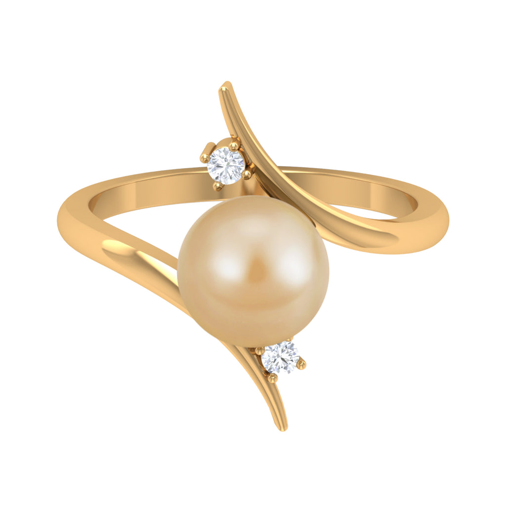Golden South Sea Pearl Bypass Engagement Ring with Diamond South Sea Pearl - ( AAA ) - Quality - Rosec Jewels