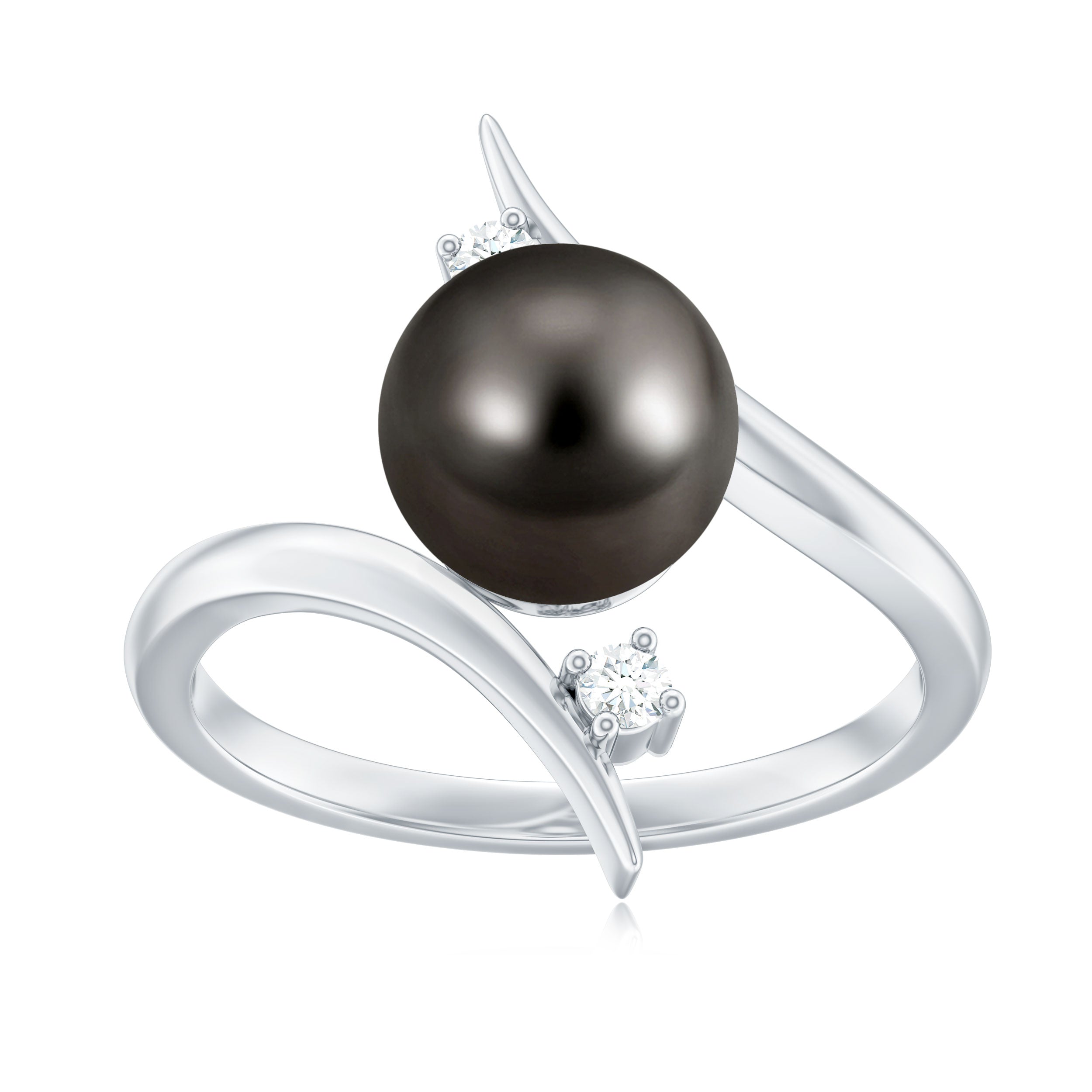 Rosec Jewels-Tahitian Black Pearl Bypass Engagement Ring with Diamond