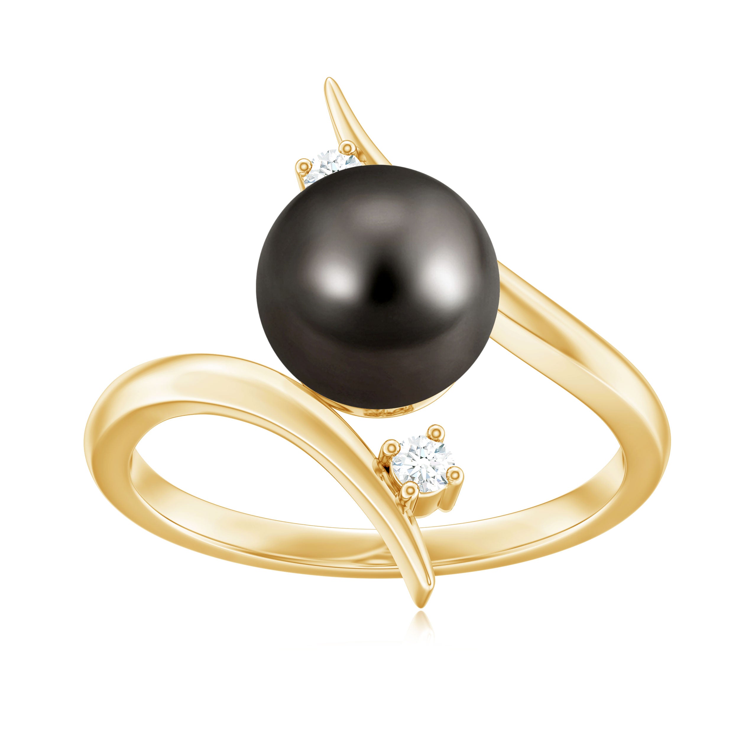 Rosec Jewels-Tahitian Black Pearl Bypass Engagement Ring with Diamond