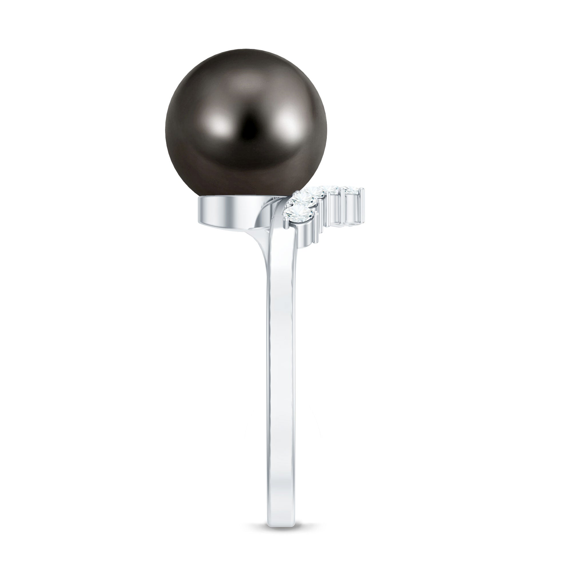 7.75 CT Designer Tahitian Pearl Solitaire Ring with Diamond AAA - Rosec Jewels