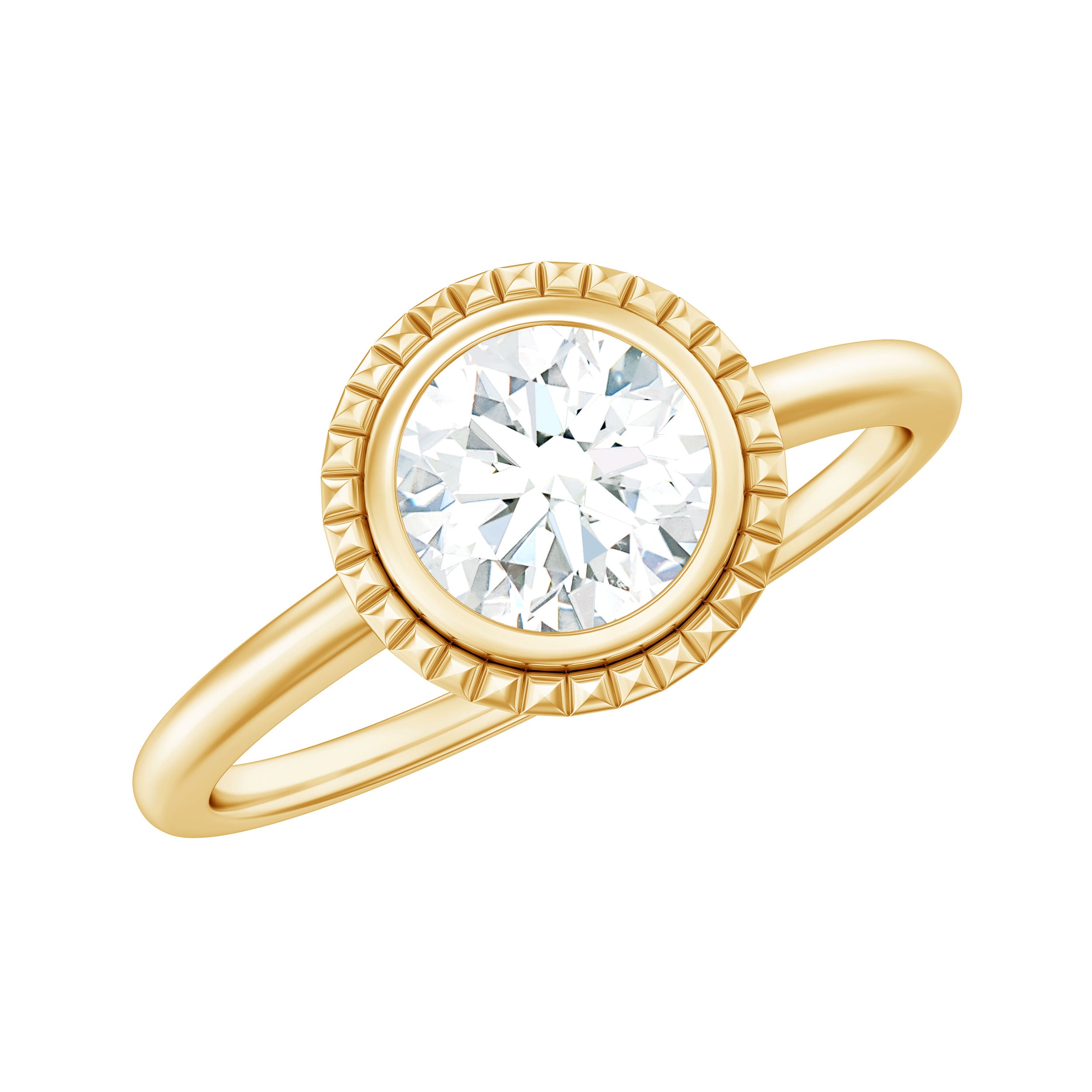 6mm Round Moissanite Solitaire Engagement Ring in Bezel Setting D-VS1 - Rosec Jewels