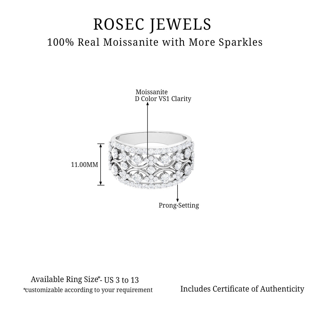 2.50 CT Certified Moissanite Statement Wedding Band Ring Moissanite - ( D-VS1 ) - Color and Clarity - Rosec Jewels