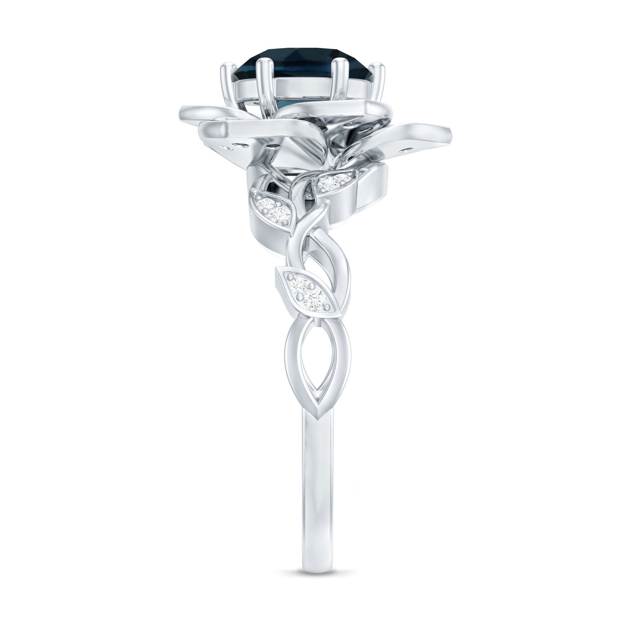 Rosec Jewels-London Blue Topaz and Diamond Cocktail Flower Engagement Ring