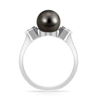 Solitaire Tahitian Pearl Contemporary Engagement Ring with Diamond AAA - Rosec Jewels