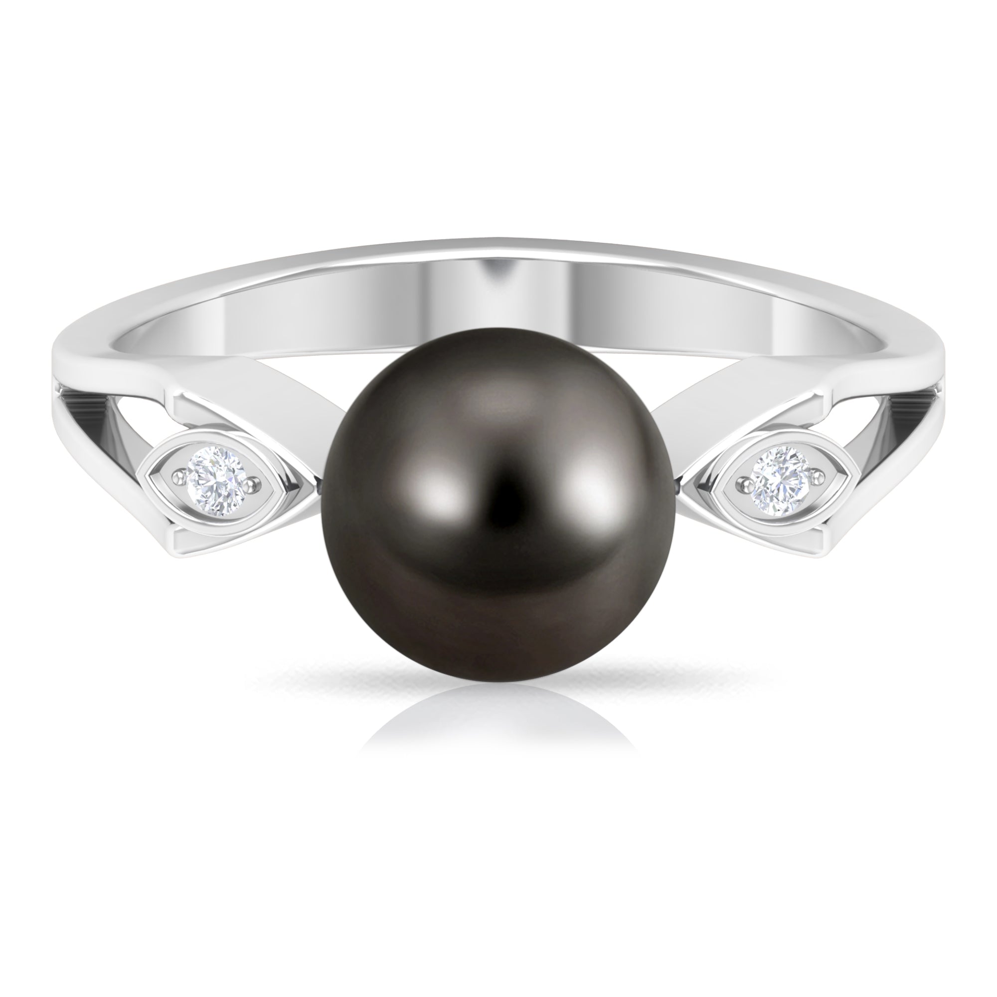 Solitaire Tahitian Pearl Contemporary Engagement Ring with Diamond AAA - Rosec Jewels