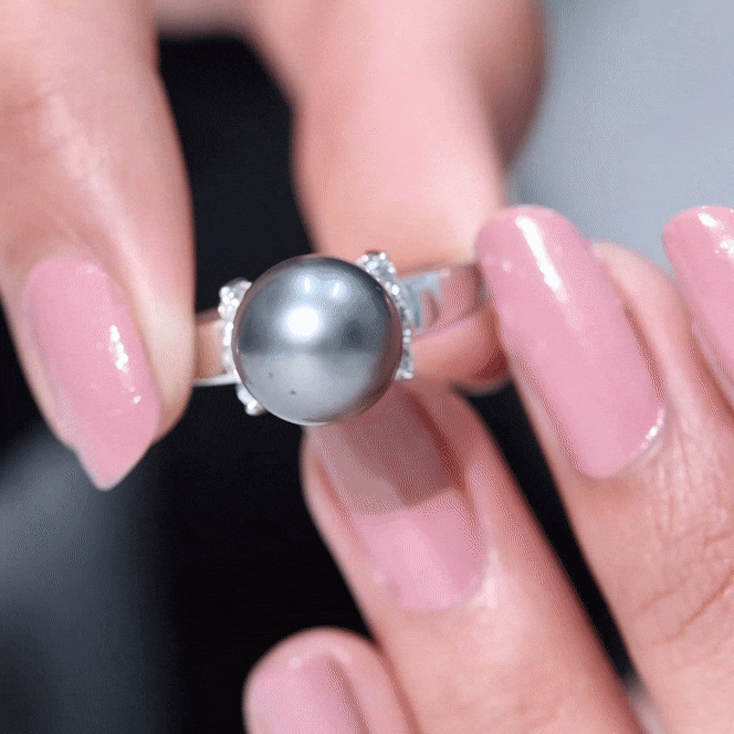 7.50 Carat Real Tahitian Black Pearl Solitaire Engagement Ring AAA - Rosec Jewels