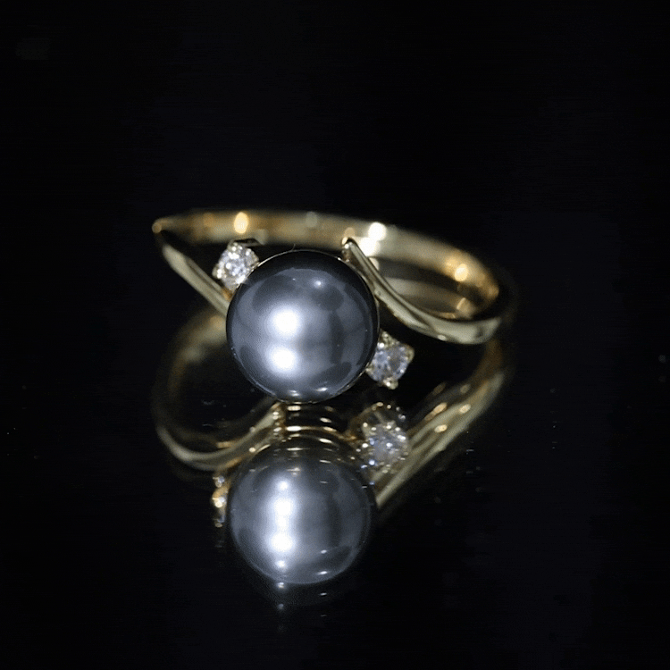 Rosec Jewels-Natural Tahitian Black Pearl Diamond Vintage Engagement Ring
