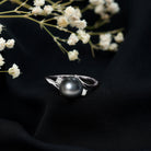 Natural Tahitian Black Pearl Diamond Vintage Engagement Ring AAA - Rosec Jewels