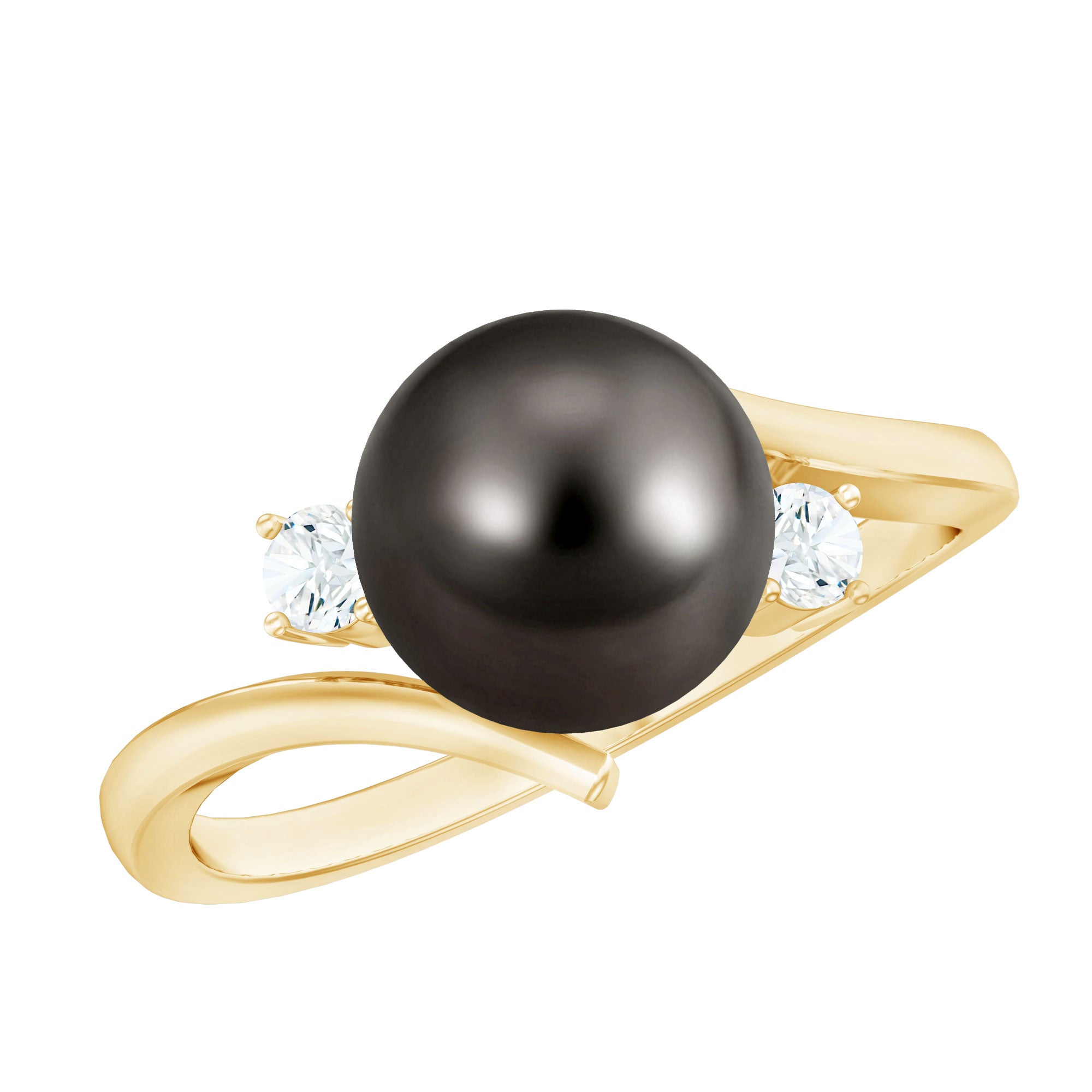Rosec Jewels-Natural Tahitian Black Pearl Diamond Vintage Engagement Ring