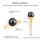 Natural Tahitian Black Pearl Diamond Vintage Engagement Ring AAA - Rosec Jewels