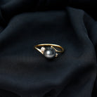 Natural Tahitian Black Pearl Diamond Vintage Engagement Ring AAA - Rosec Jewels
