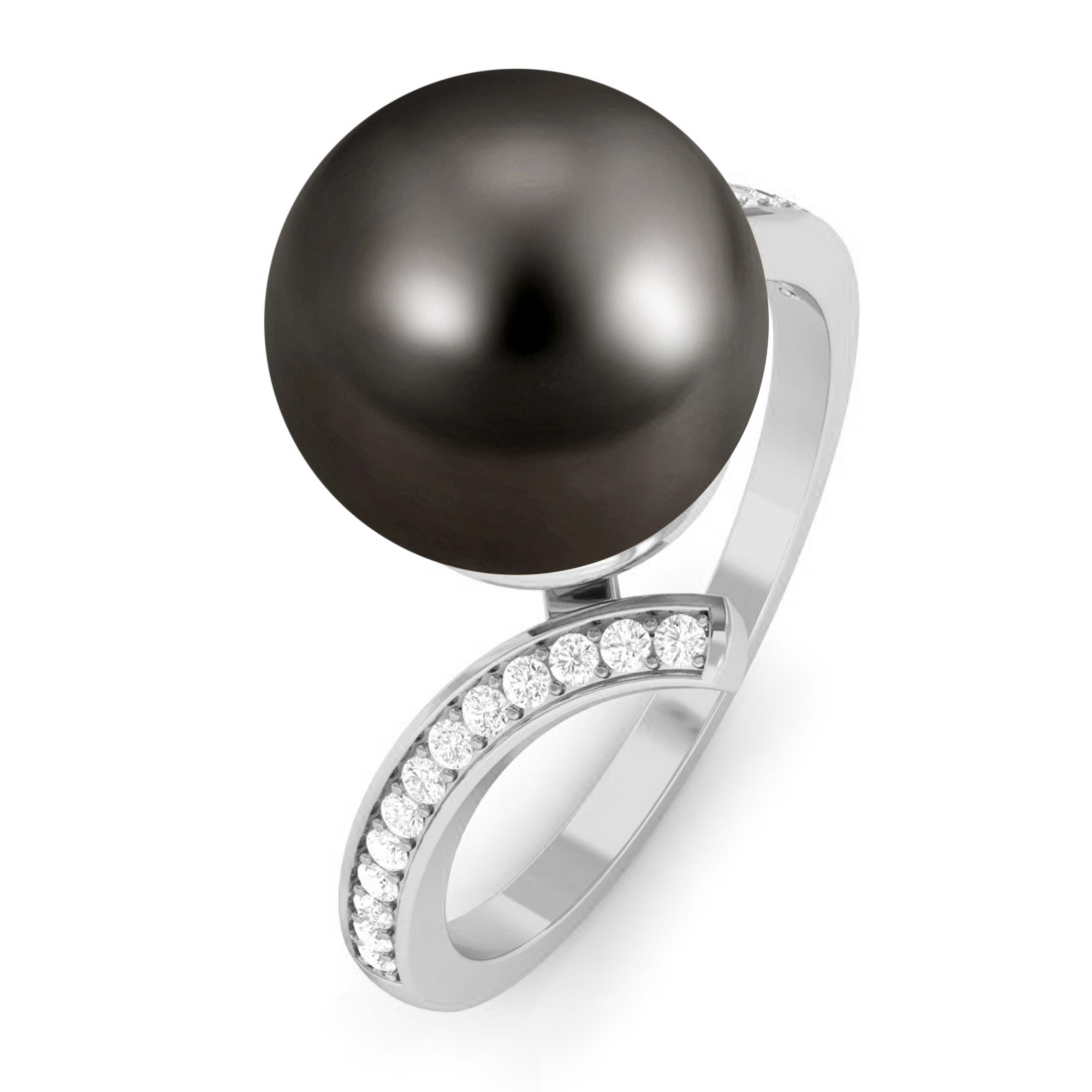 Tahitian Pearl Bypass Engagement Ring with Diamond AAA - Rosec Jewels