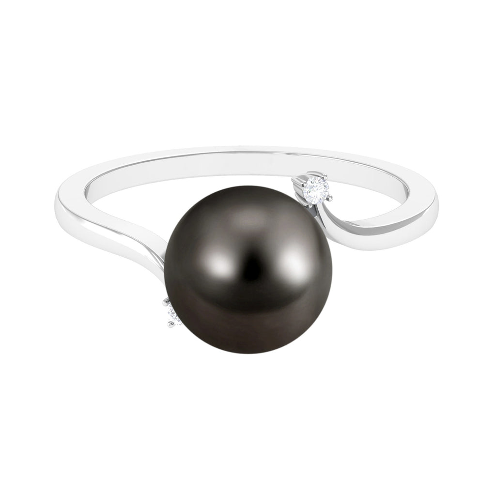 Tahitian Pearl Solitaire Bypass Engagement Ring with Diamond Tahitian pearl - ( AAA ) - Quality - Rosec Jewels