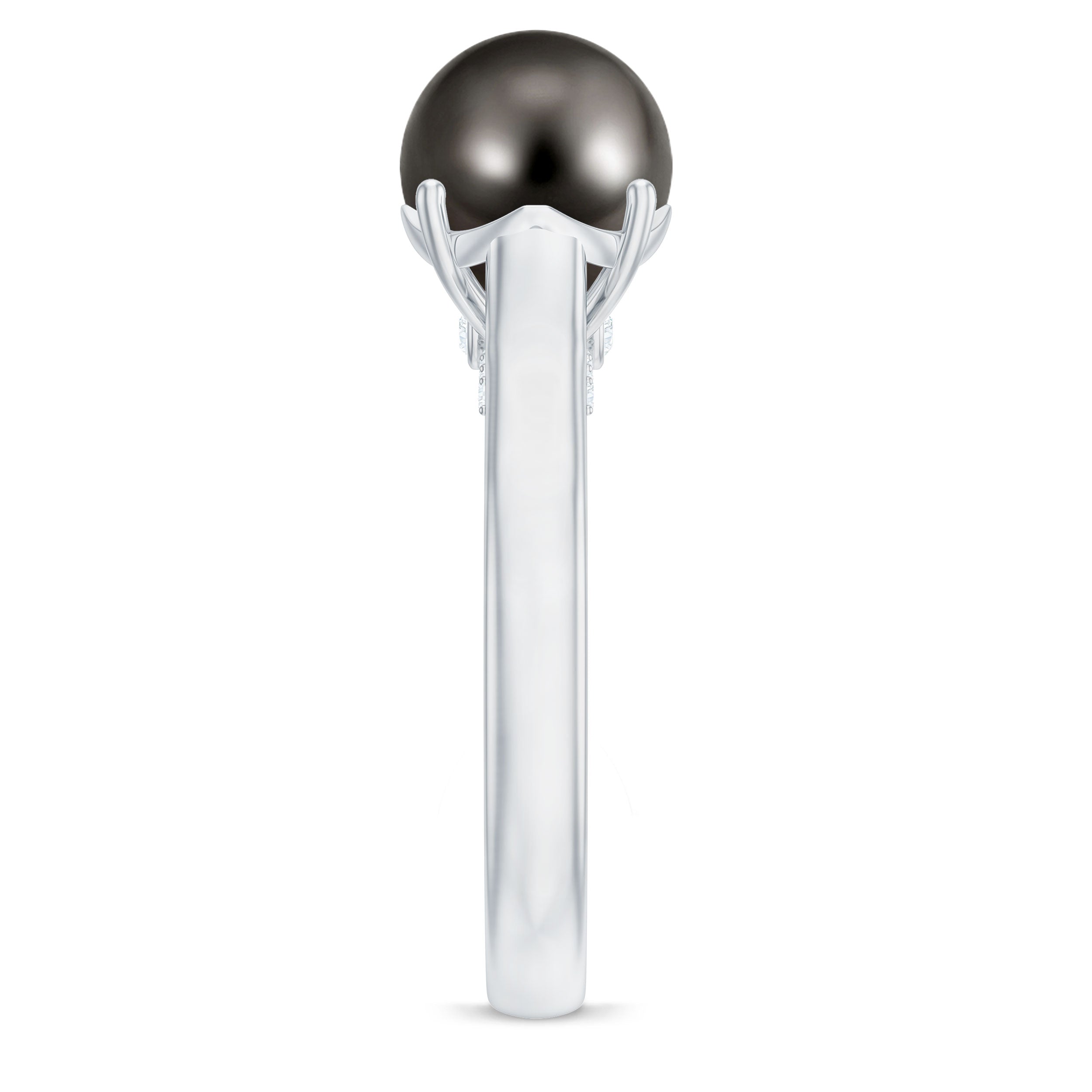 7.75 CT Classic Tahitian Pearl Solitaire Ring with Surprise Diamond AAA - Rosec Jewels