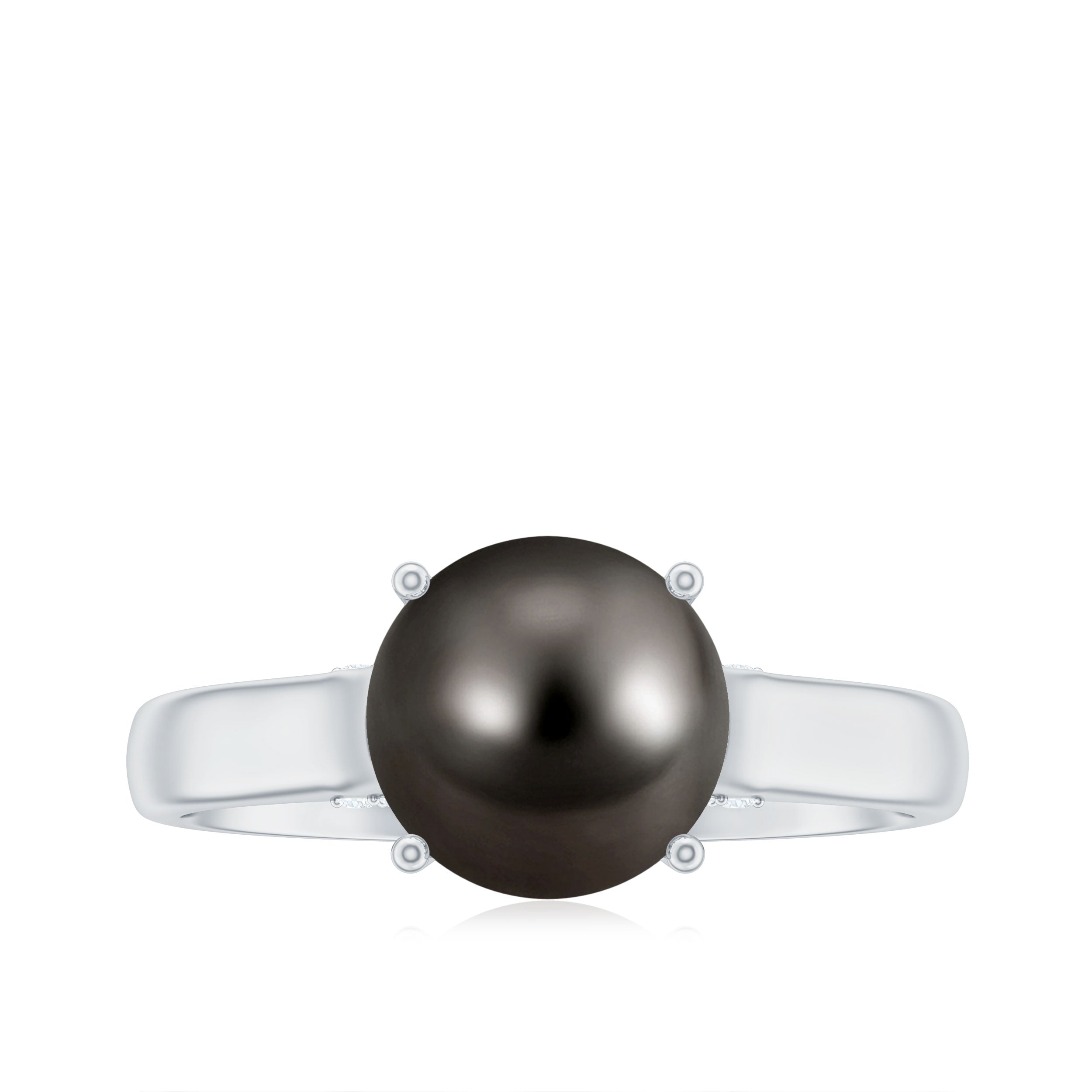 7.75 CT Classic Tahitian Pearl Solitaire Ring with Surprise Diamond AAA - Rosec Jewels