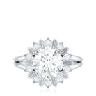 Round Cut Solitaire Zircon Gold Flower Engagement Ring in Split Shank AAAA - Rosec Jewels